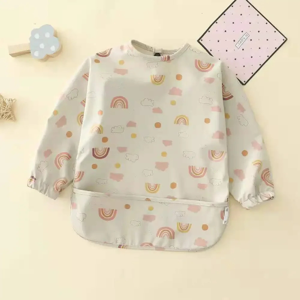Kids Bibs Cartoon Animal Print Waterproof Bib Baby Food Bib Baby Rice Pocket Accesorios Bebe Long Sleeve Apron 250408