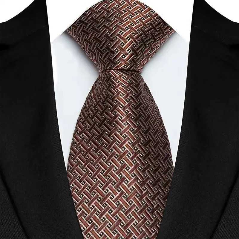 Luxury 8CM Mens Necktie Brown Orange Color Dot Stripes Ties For Man Gro Jacquard Woven Neck Tie For Business Wedding Party X250407