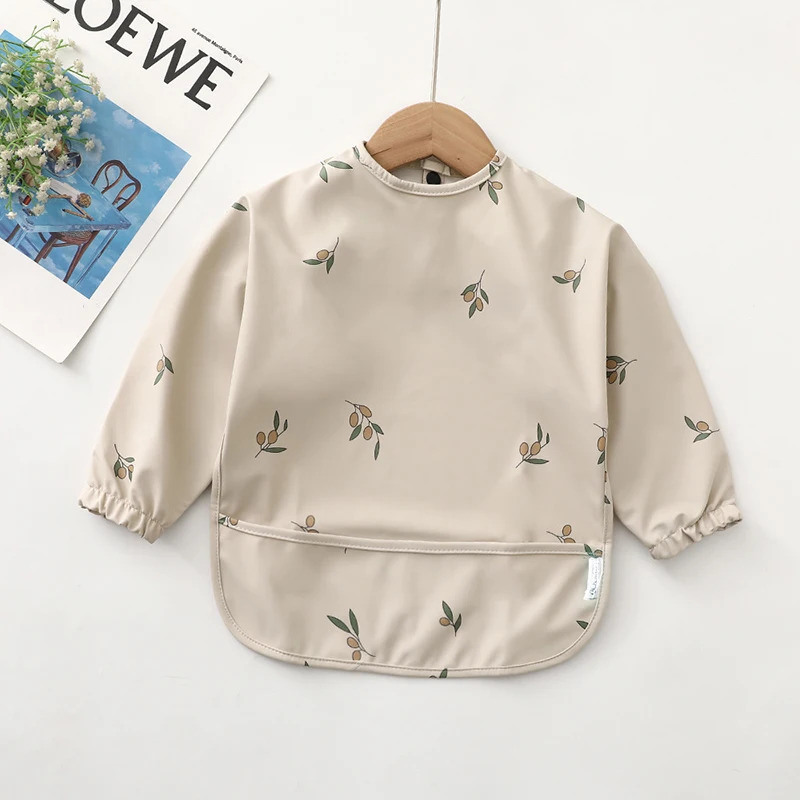 Kids Baby Feeding Bibs Waterproof Long Sleeve Apron with Pocket Toddler Burp Cloth Boys Girls Anti-dirty Art Smock Baby Stuff 250408