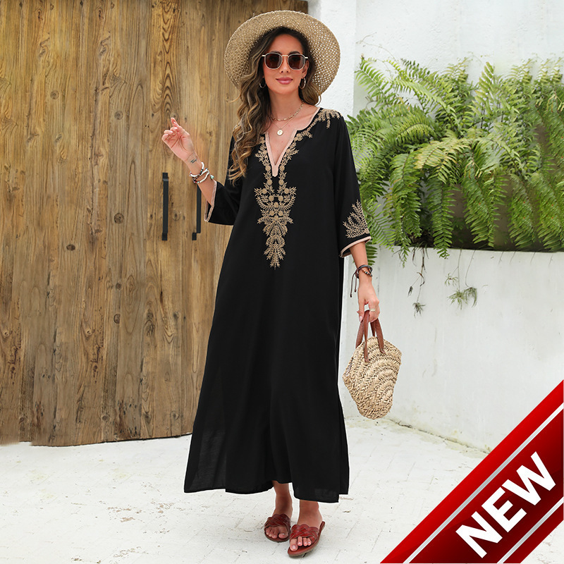Cotton embroidered beach robe style vacation dress bikini swimsuit outerwear womens dress
