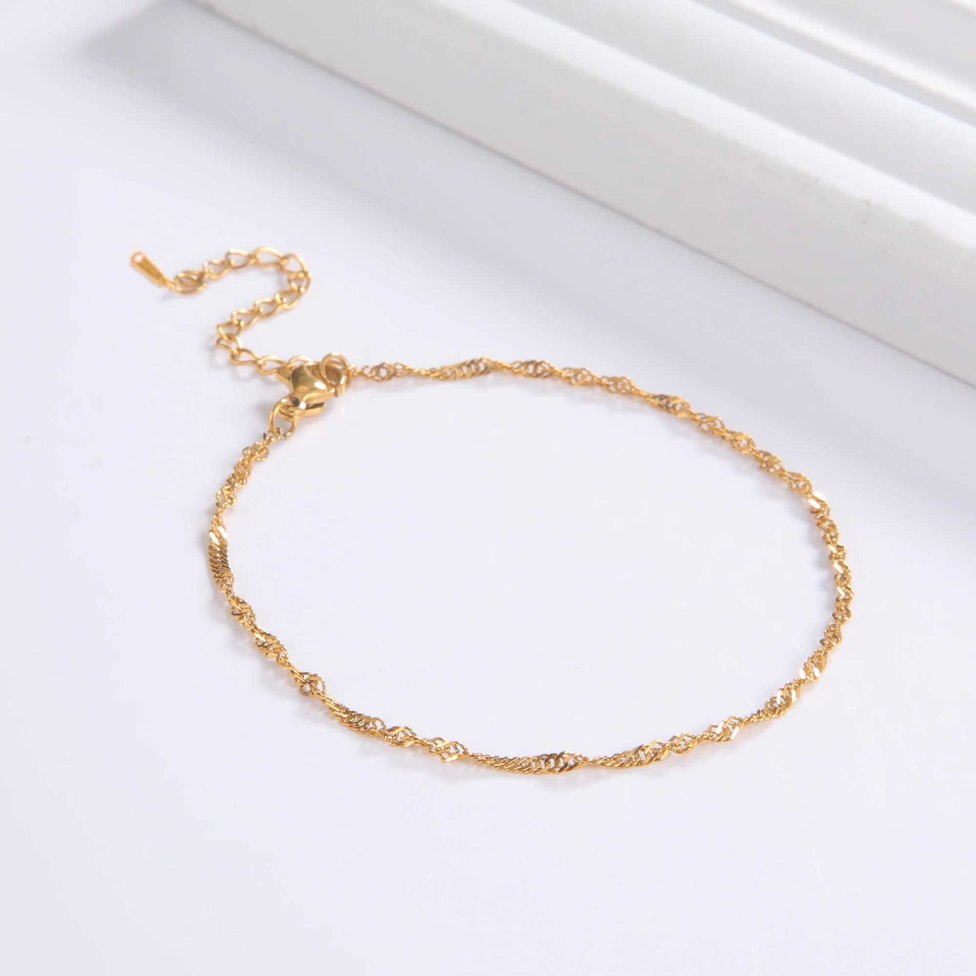 Skyrim Fashion Twist Water Wave Leg Ankle Bracelet Stainless Steel Gold Beach Anklet Jewelry W250407
