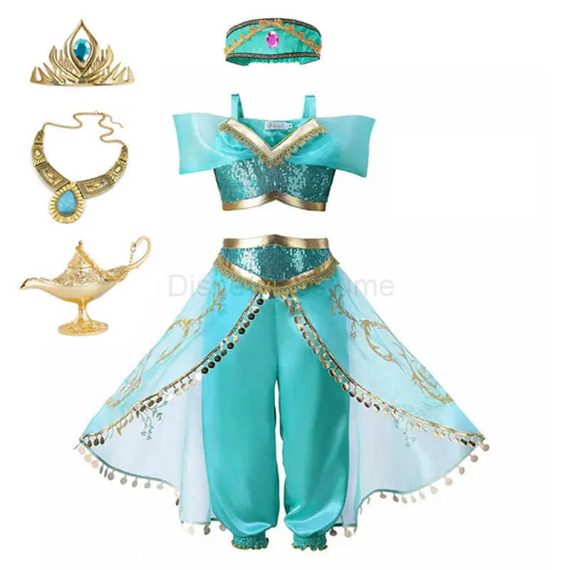 Disney Jasmine Princess Dress of Birthday Party Carnival Cosplay Aladdin Agic Lamp Girls Costume Vestidos Halloween Clothing Set X250408