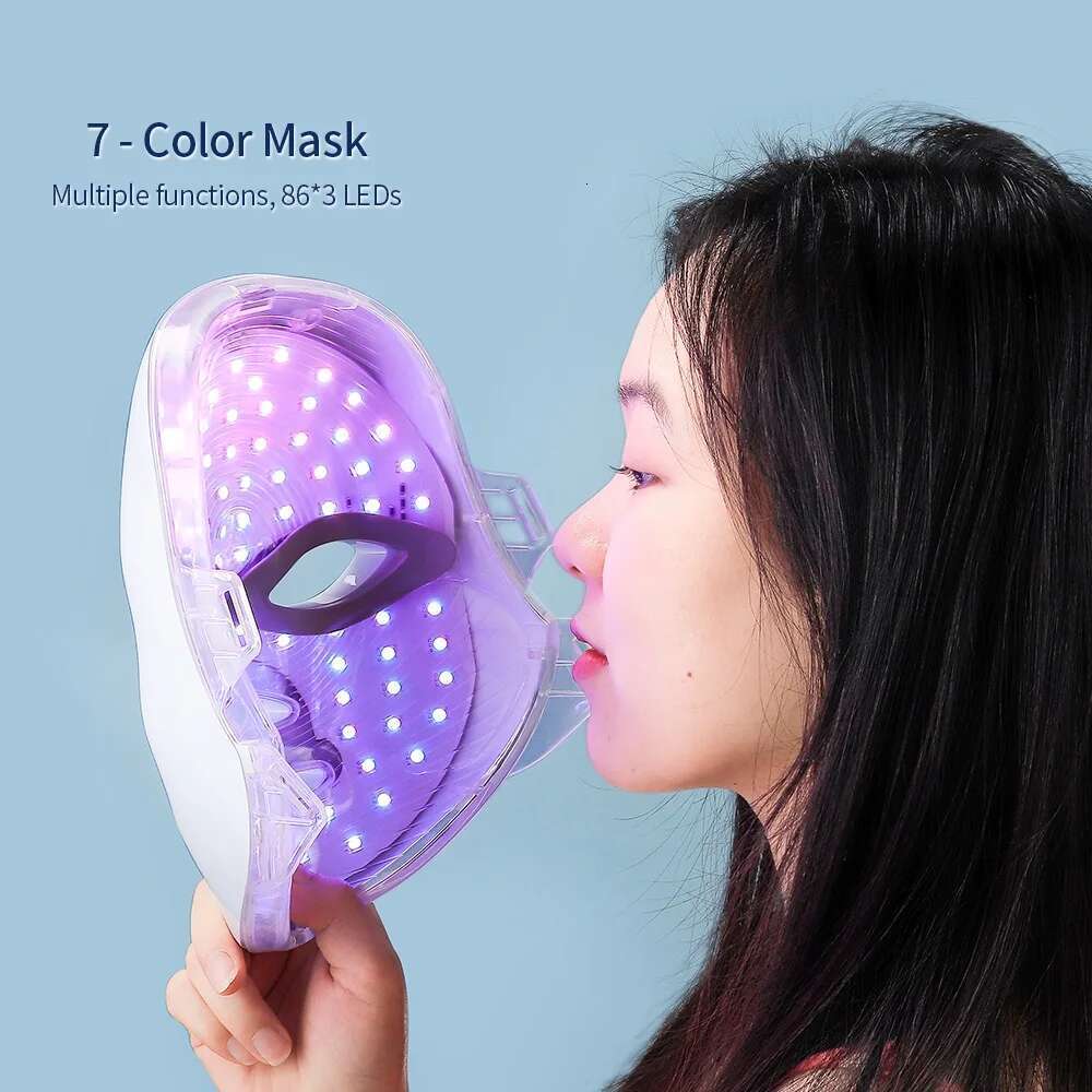 7 Colors Led Facial With Neck Red Light Therapy Mask For Skin Tightening Lifting Anti-Aging Bio-Light Beauty Whitening Home