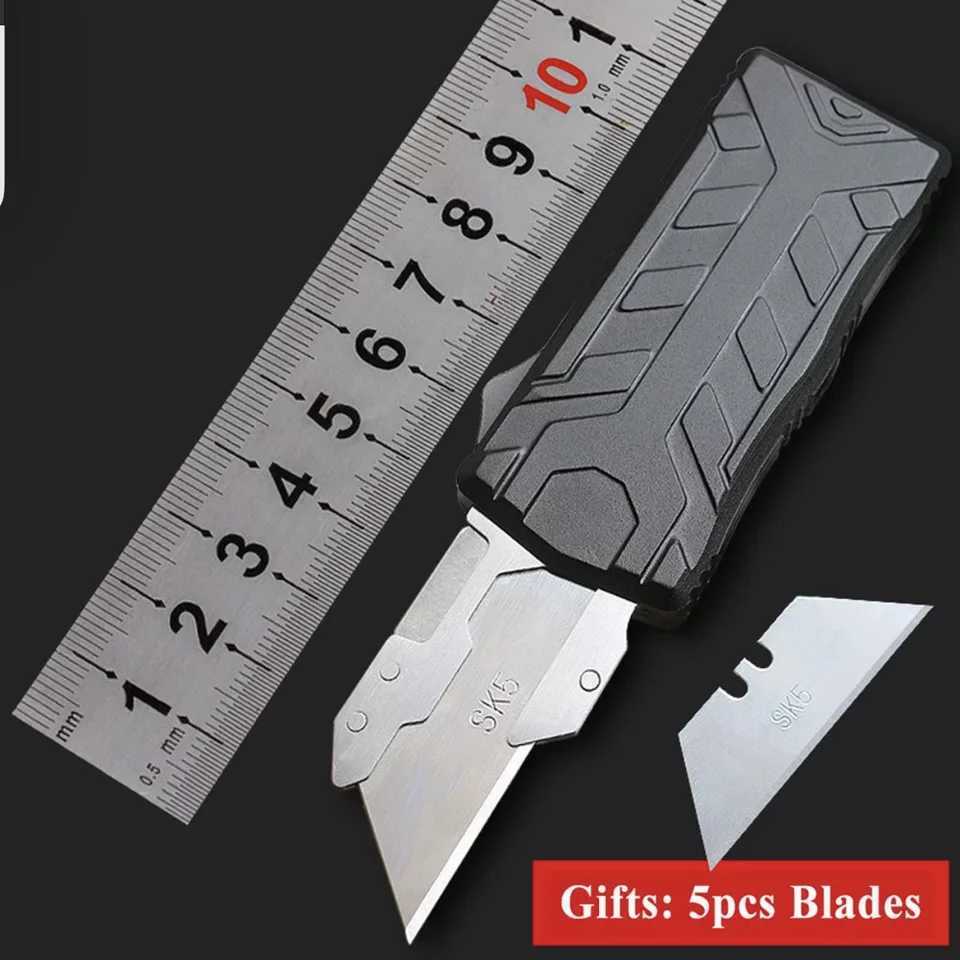 High Quality SK5 Blade Utility Knife Aeronautical Aluminium Handle EDC Outdoor Multitool Tool Paper Sharp Cutter Gift Five Blade Z250408