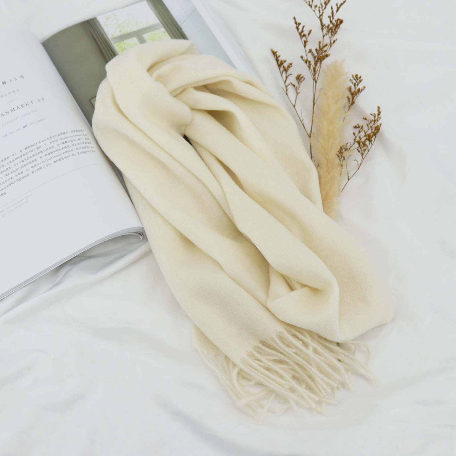 K333 Cross-border solid color 100% wool scarf for women autumn and winter high-end versatile winter thickened neck scarf men's shawl wholesale