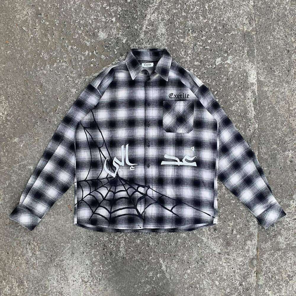 Spring summer American street trend checkered men's and women's loose casual tops