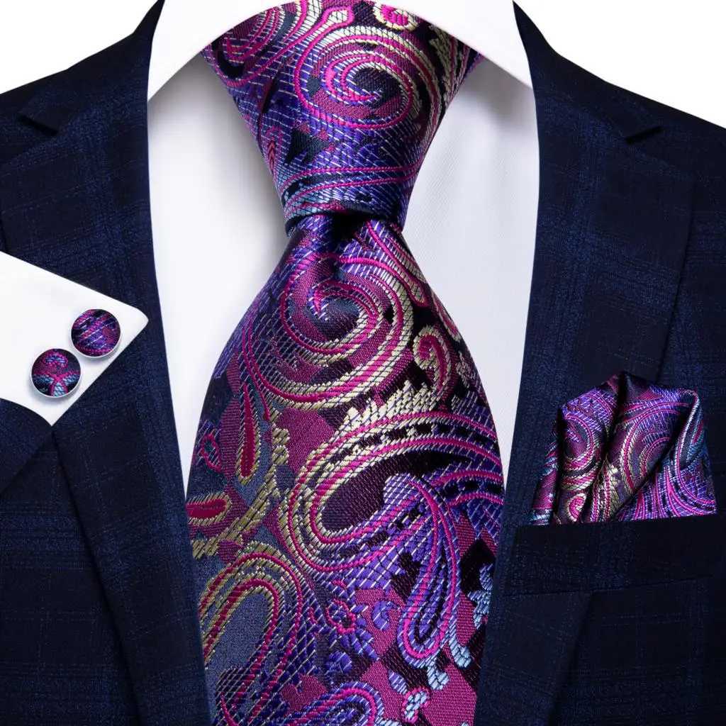 Hi-Tie Designer Elegant Mens Ties Gentlemen Pueple Novelty Luxury Brand Ties For Men 2023 New Business Necktie Handky Cufflinks X250407