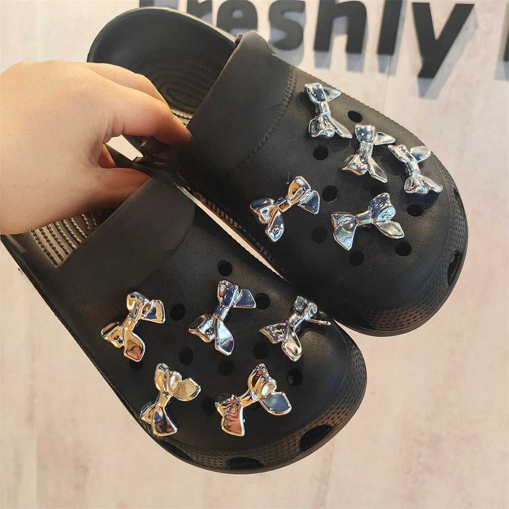 DIY Pearl Rhine River Sier Bow Shoe Decorative Buckle for Charm Hole Shoe Accessories Y250403