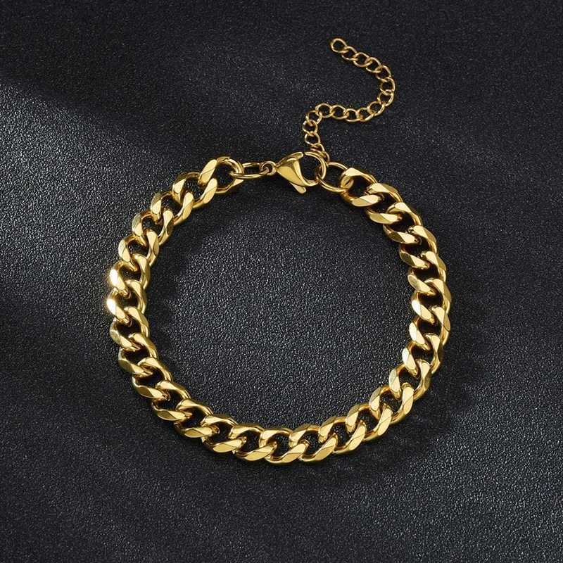 Sifisrri Punk Men 3/5/7mm Stainl Steel Cu Cuban Link Chain Bracelets Gold Color Solid Chains Unisex Wrist Jewelry GiftC250408