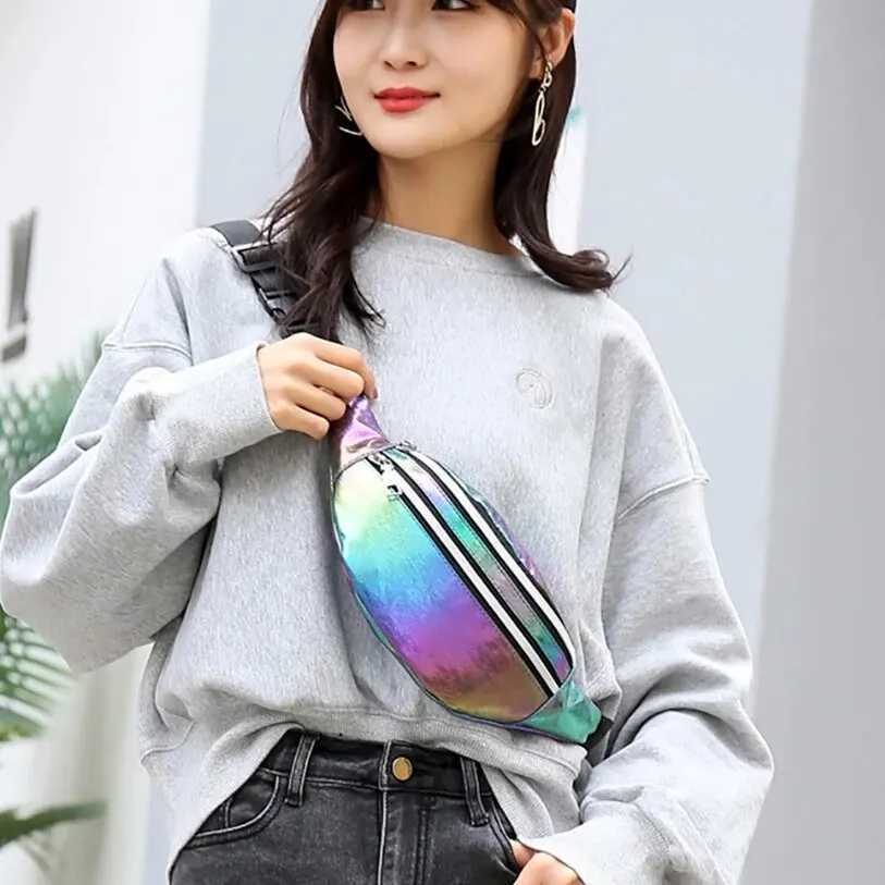 Holographic Fanny Pack Holographic waist bag Laser beach travel Banana Hip Bum Zipper waist bag Womens waist belt bag Z250407