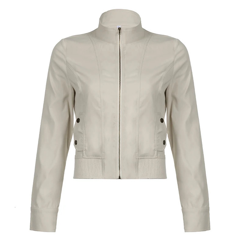 SUCHCUTE Retro Cut Jacket Womens Stand up Collar Solid Color Casual Ultra Thin Pocket Zipper Harajuku Safari Style 250407