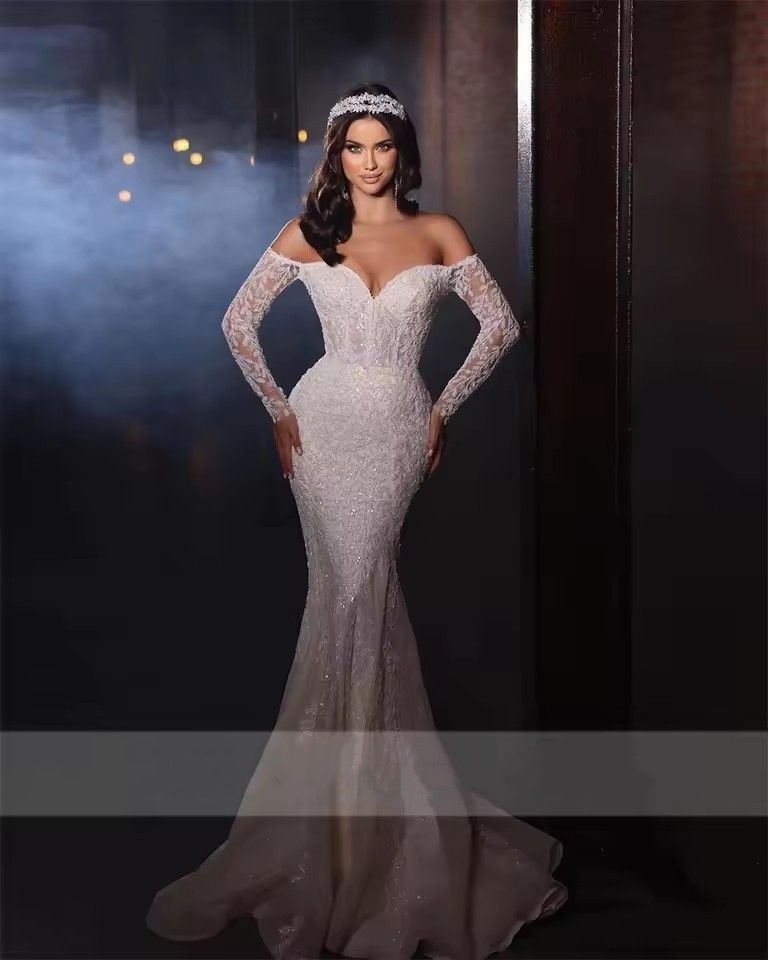 Princess Off The Shoulder Long Sleeves Wedding Dresses Ruched Pleats Bridal Gowns Floor Length Bride Dress Robe De Novia 2026 Plus Size