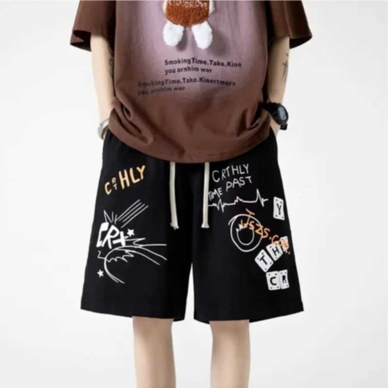 Oversized shorts retro colored graffiti printed shorts from American college couples five oclock basketball shortsXJ250407