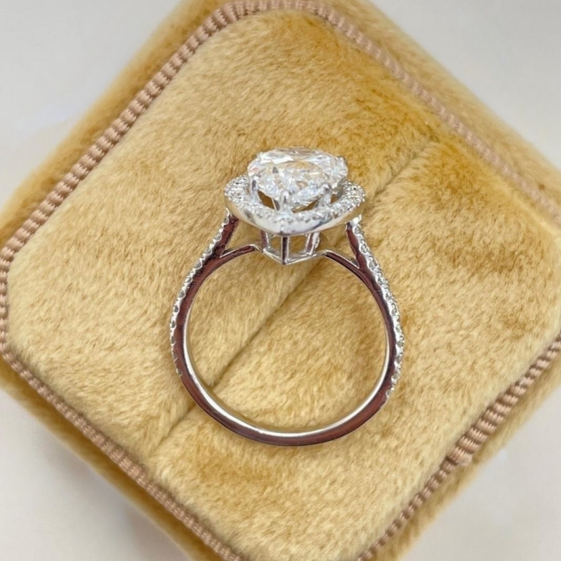 Jewelry Real 18K White Gold 2.5 Carat Pear Cut Halo Lab Grown Diamond Half Band Setting Engagement Ring For Women