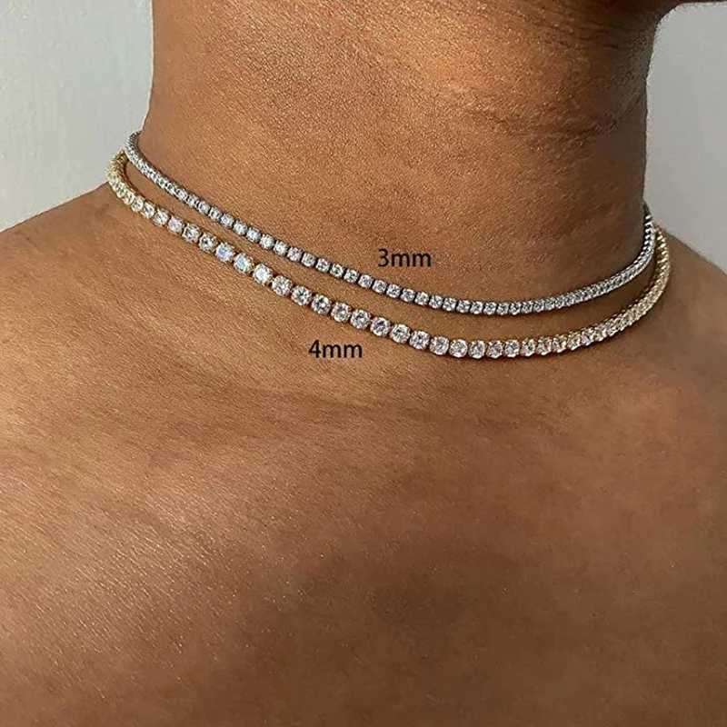 Hip Hop Iced Out Tennis Chain Necklace For Men Women Luxury Cubic Zircon Crystal Short Rock Neck Accessories Jewelry OHN016C250407