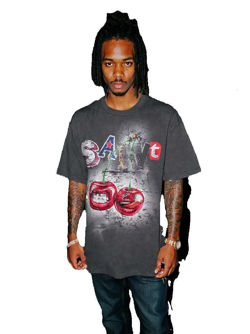 Summer new retro high-quality saint print short sleeved high street loose casual cotton round neck popular T-shirt
