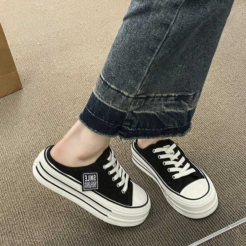 2024 summer new thick slider Fi casual sandals canvas boots high heels Fem indoor low sports shoes Y250408