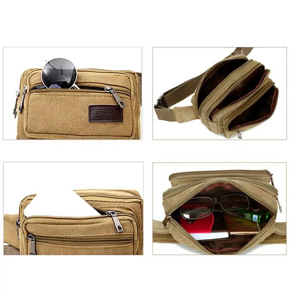 Fashionable mens waist bag canvas Fanny Pack mens multifunctional pocket bag with travel shoulder bag outdoor sports mens waist belt bag Z250407