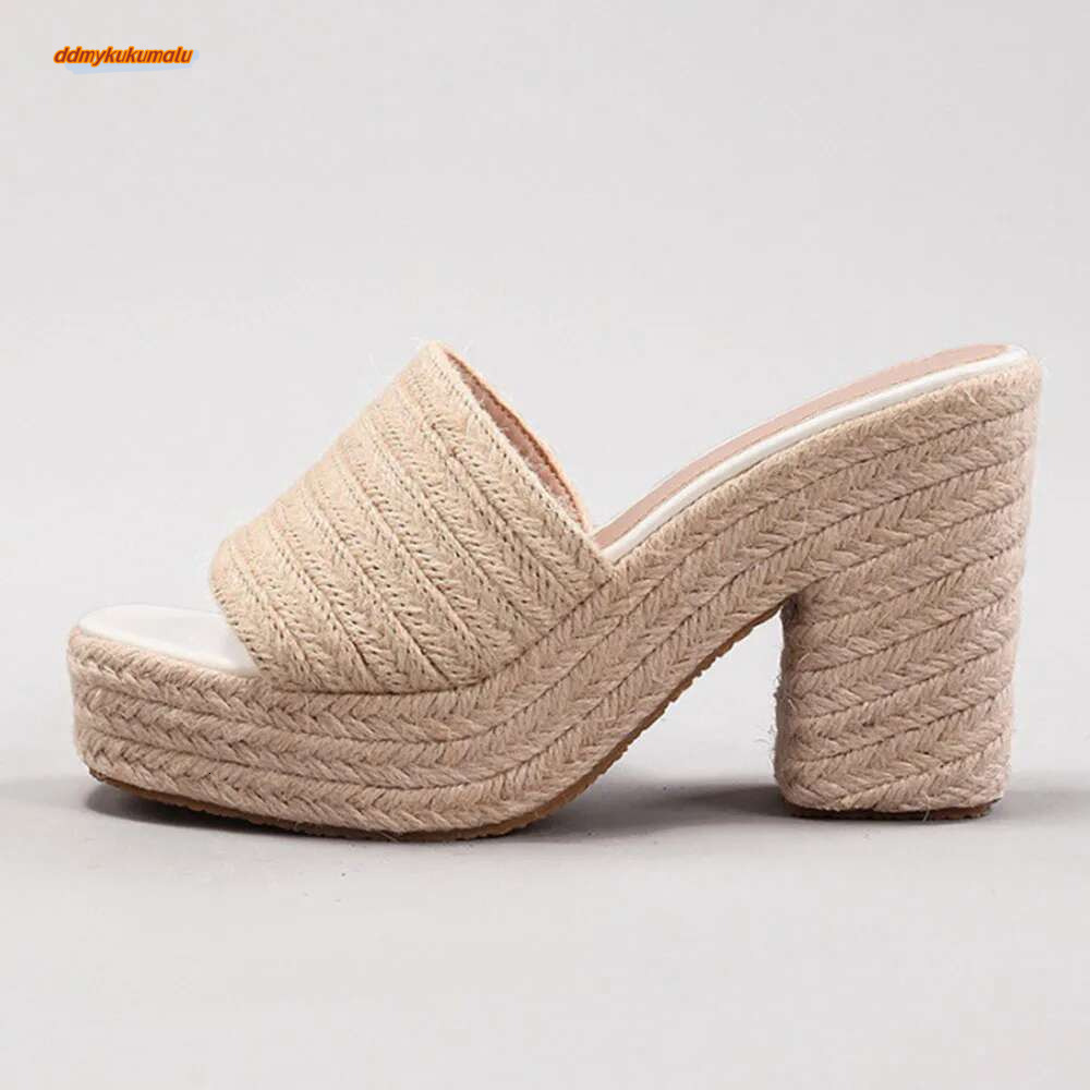 2025 Summer New Women's Espadrille Chunky Platform Square Thick Heel Leisure Women Mules Shoes Sandals ddmykukumalu