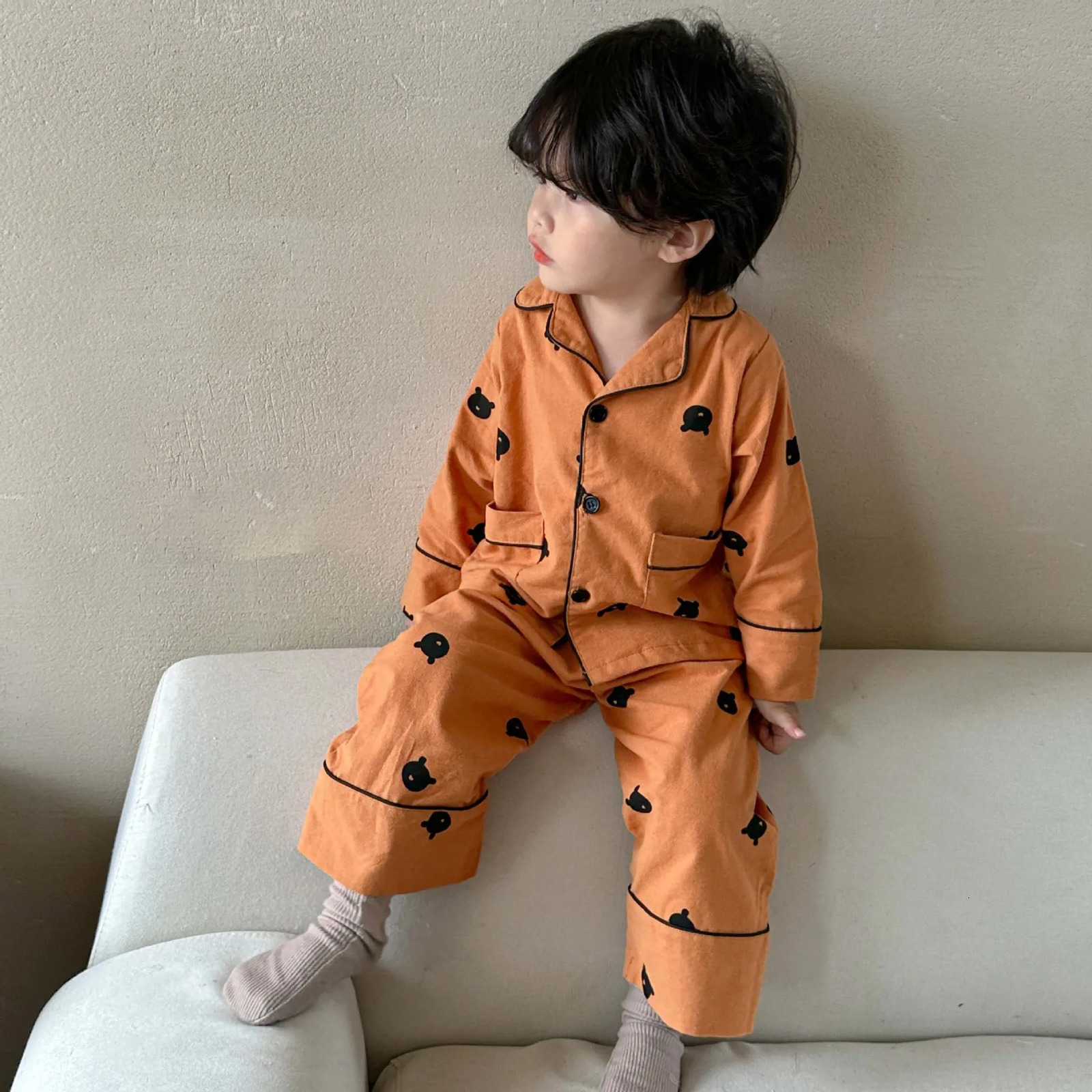Cartoon Bear Kids Pajama Sets Childrens Clothing Cotton Pajama Set for Boys Girls Spring Autumn Home Clothing Two-piece Set 250407