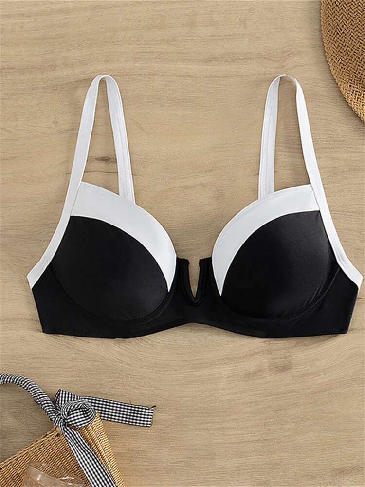 Dongdumaoyi Sexy Black White Patchwork Bikini Women Halter V Underwire Push Up Micro Swimsuit Beach Bathing Suit High Waist Swimwear
