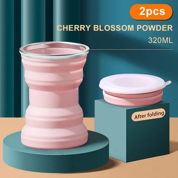 1/2pcs Portable Silicone Folding Water Cup Outdoor Heat Resistant Foldable Mug Collapsible Drinking Cups With Lid Travel Camping Z260202