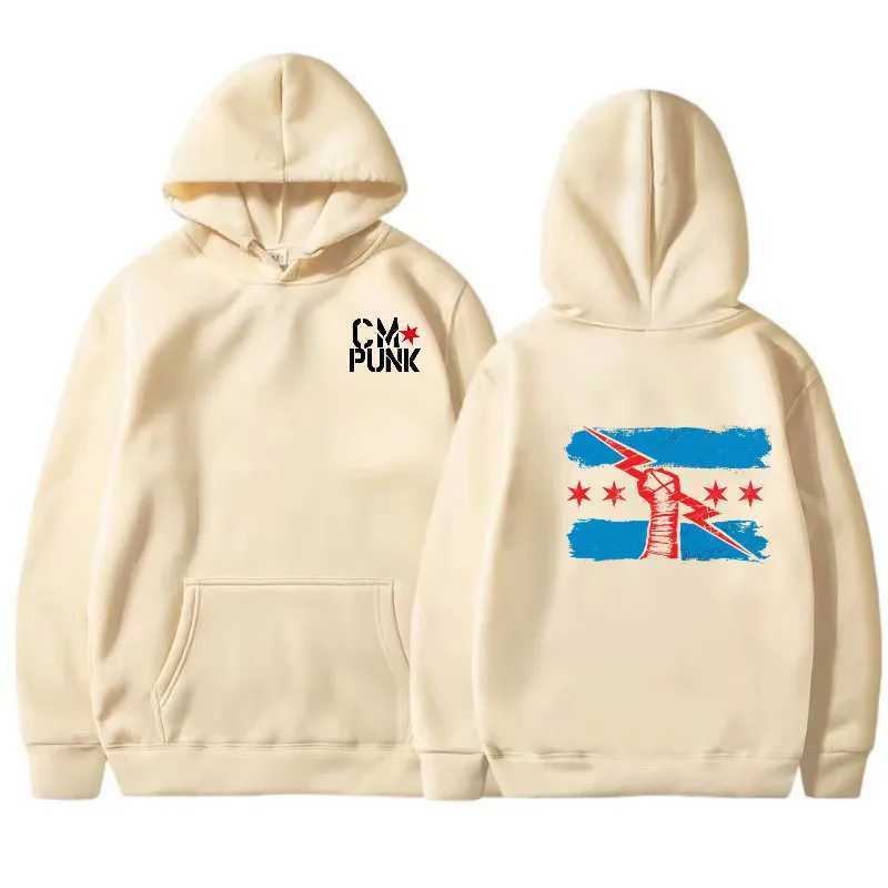 New famous wrestler returns to CM punk mens solid hoodie for autumn and winter fashionable printed street sports and leisure top Pullover W250408