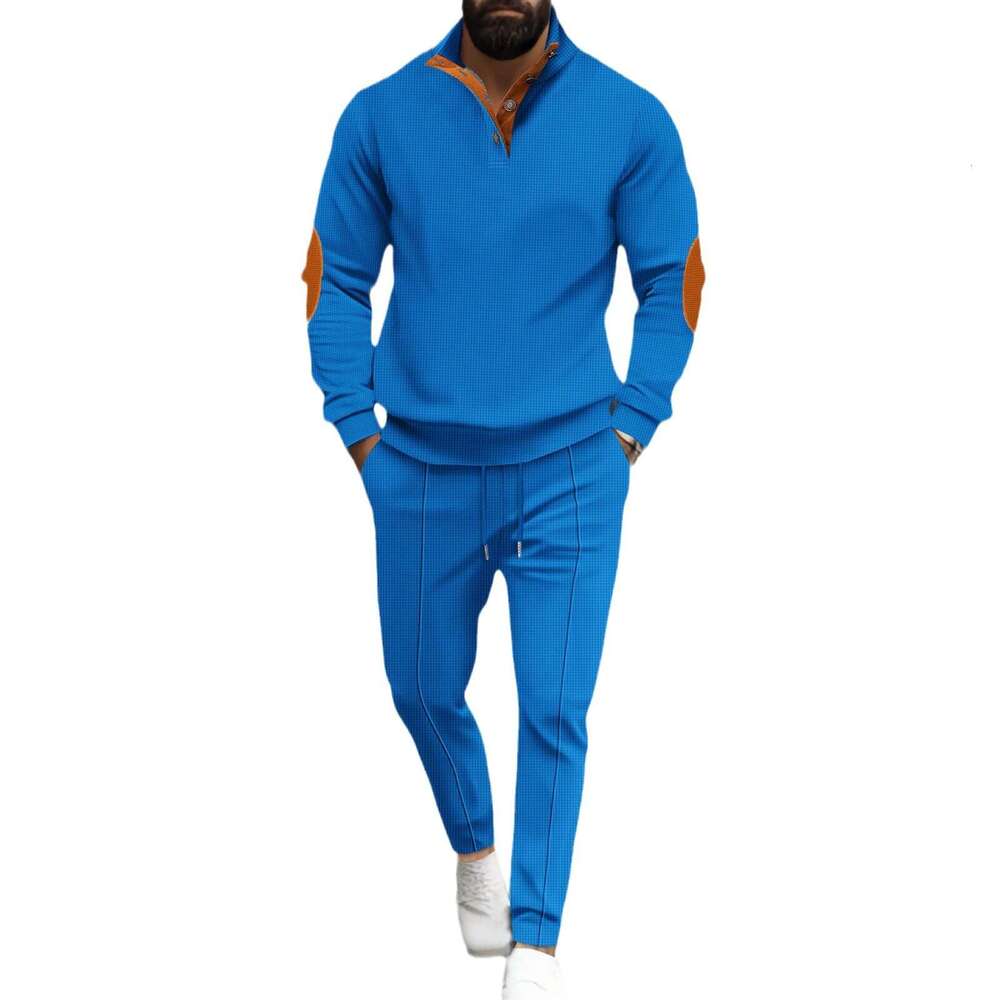 Autumn and winter American half zipper waffle stand collar long sleeved sweatshirt men's suit 2025 new casual fashion trend clothing