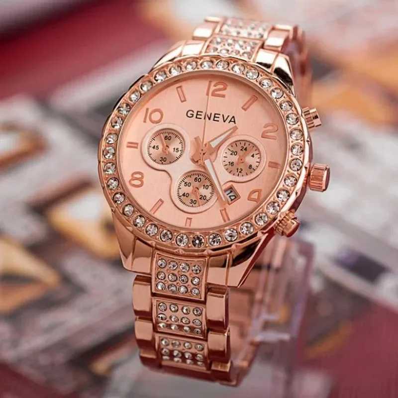 Luxury Crystal Womens Watch Gold Womens Watch Geneva Relogio Feminino Horloge Reloj MujerT250408