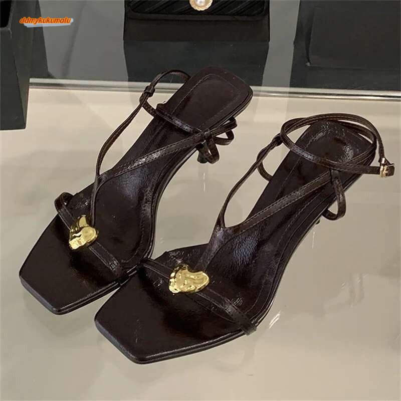 Eilyken Fashion Gladiator Open Toe Sandals Women Metal Buckle Narrow Band Thin Low Heel Party Shoes Summer atos De Mujer ddmykukumalu