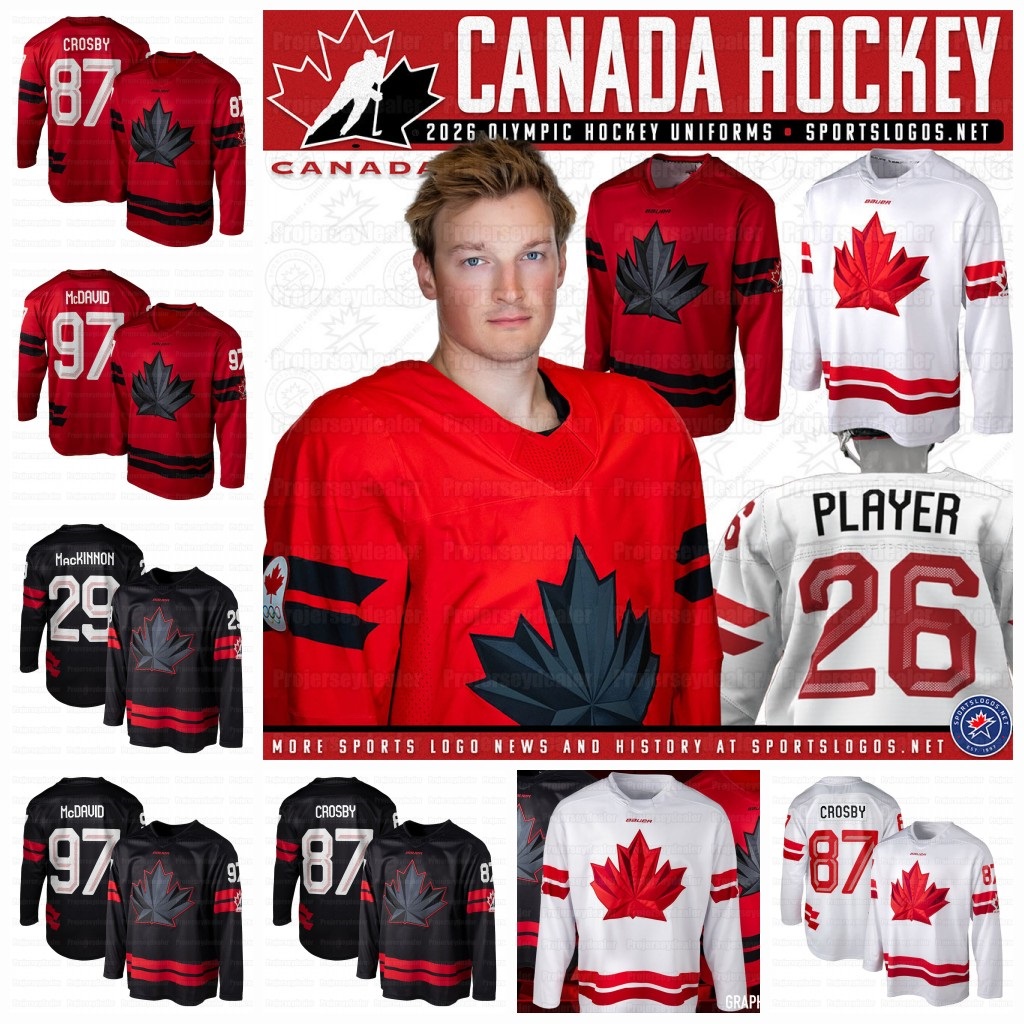 87 Sidney Crosby Canada 2026 Winter Olympices Hockey Jerseys Mcdavid Nathan Mackinnon Brayden Point Cale Makar Sam Reinhart Custom