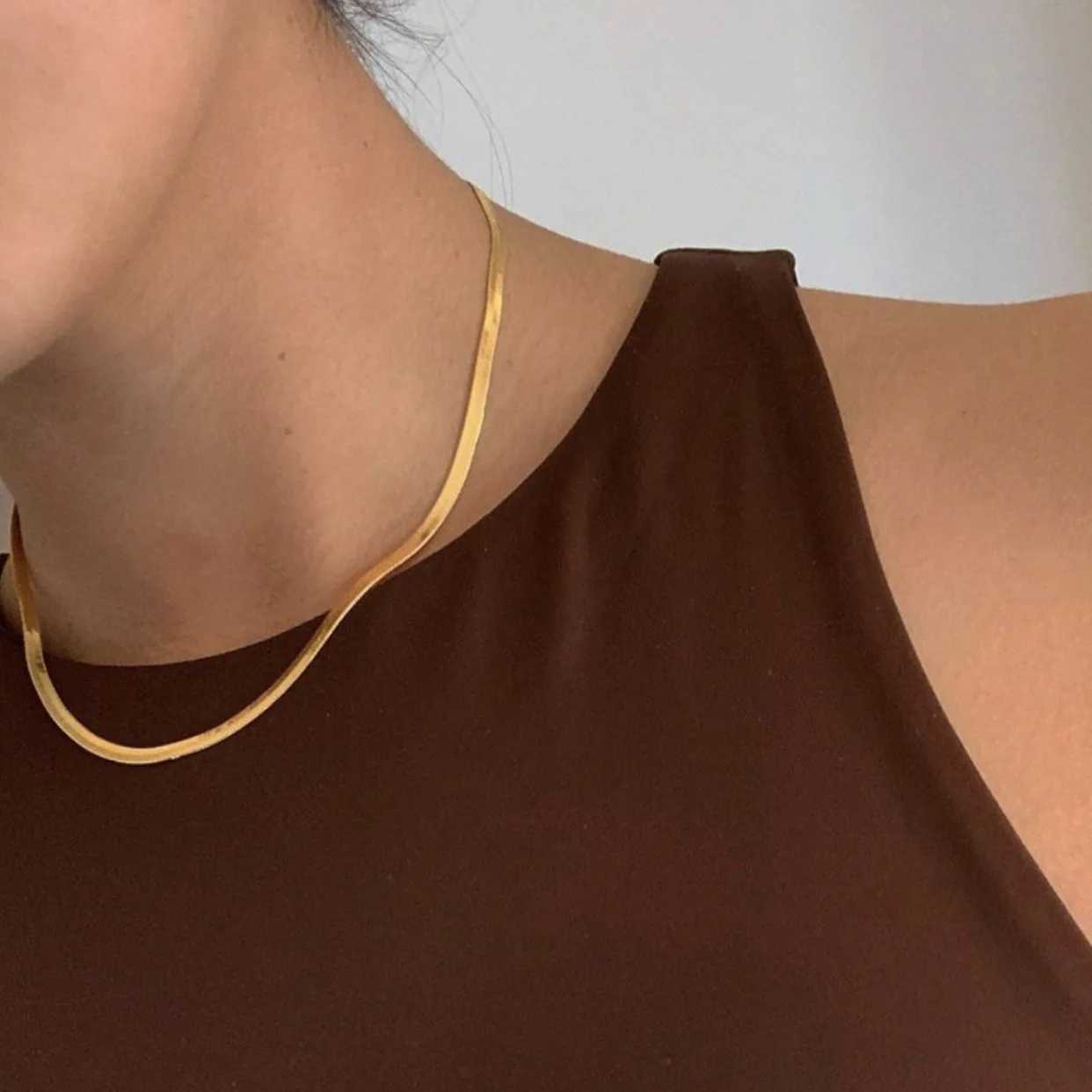 Fashion 24K Gold Color Necklace 4MM/40-45-50CM Blade Necklace Snake Bone Chain Mens Womens Jewelry GiftsC250407