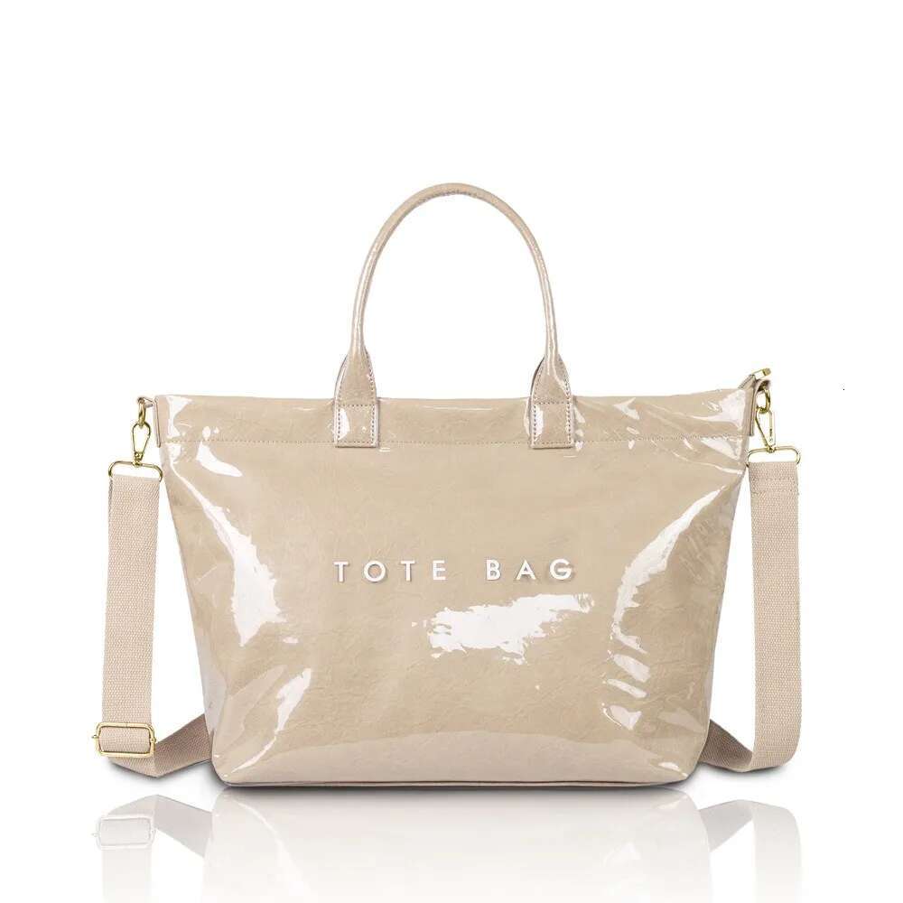 BERKI STAR Eco-Friendly Women's Waterproof Tote Large Kraft Paper Handbag Lightweight Reusable Shopping Bag For Gro