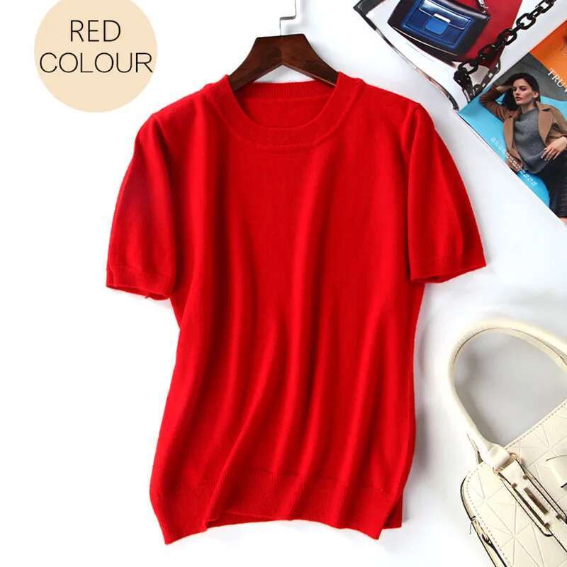 New Arrival Summer Cashmere Wool Sweater Spring Autumn Women Solid Short Sleeve O-Neck Pullovers Jumper Knitted Sweaters