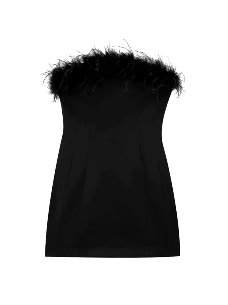 TRZA Womens Strapless Straight Neck Undershoulder Side Zipper Womens Dress Sexy Fashion 250402