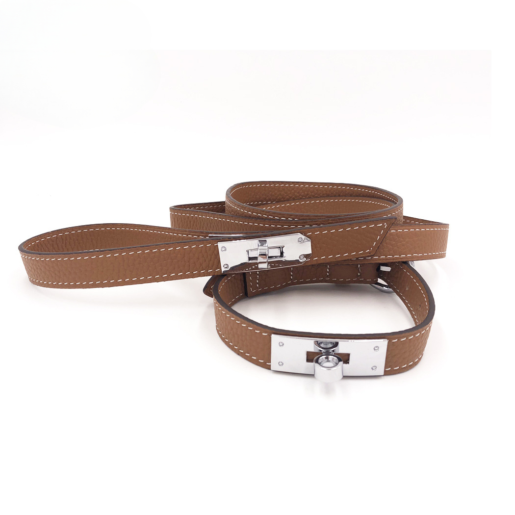 Update Ins Pet Products Lychee Pattern Cowhide Love Horse Dog Collar Medium And Small Traction Rope Wholesale