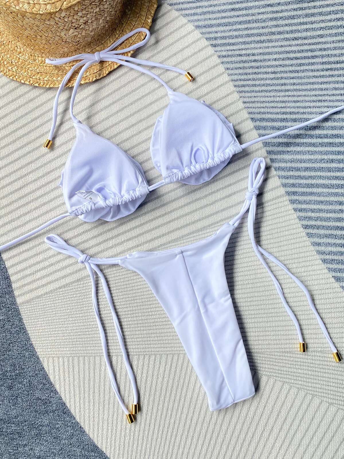 Dongdumaoyi Sexy D Flower Micro Bikini Women Pink White Cut Out Push Up Criss Cross Thong Swimsuit Beach Bathing Suit Tanga Swimwear