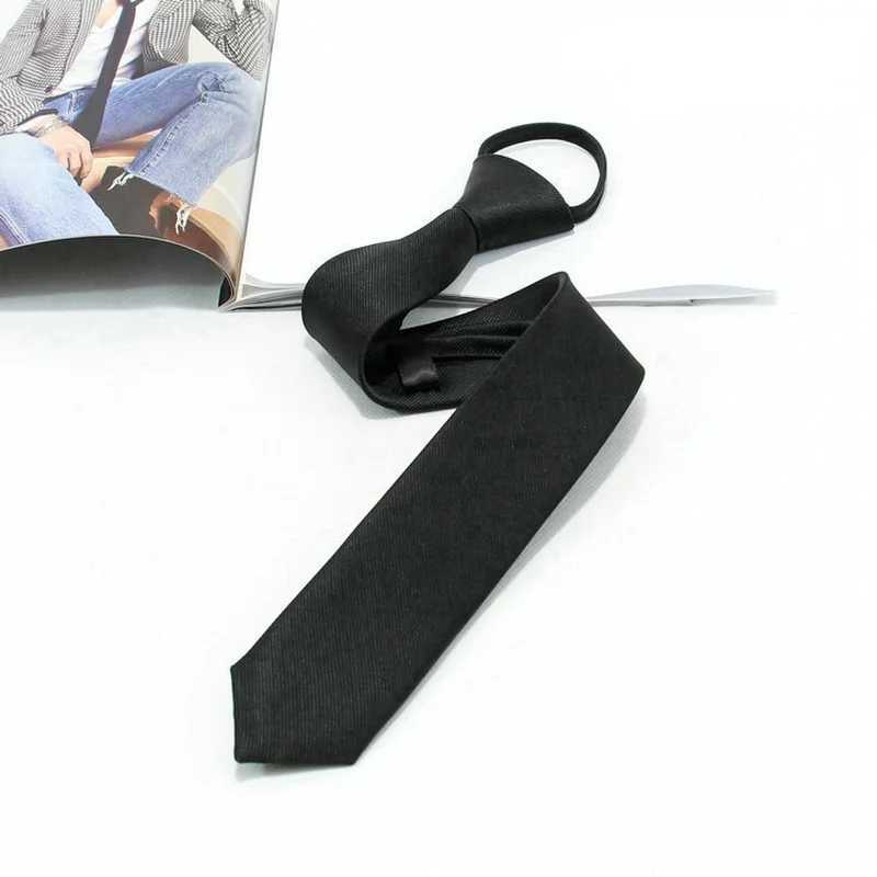 5cm Pre-tied Neck Tie Mens Skinny Zipper Ties Red Black Blue Solid Color Slim Narrow Bridegro Party Dress Necktie Student Girl X250407