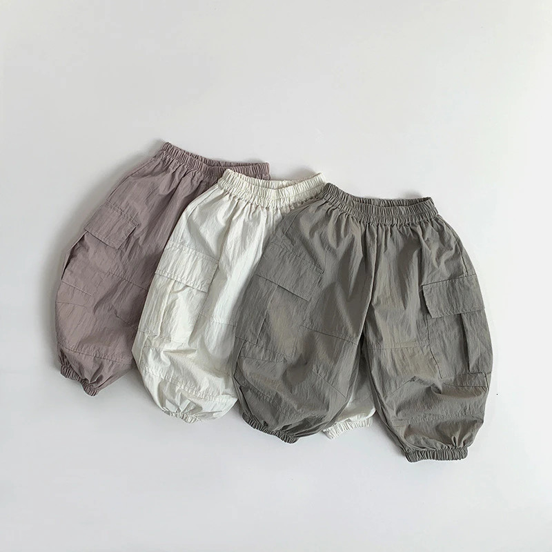 Summer Childrens Casual Pants Retro Girls Cargo Pants Solid Boys Trouser Thin Cotton Childrens Mosquito Net Baby Clothing 250408