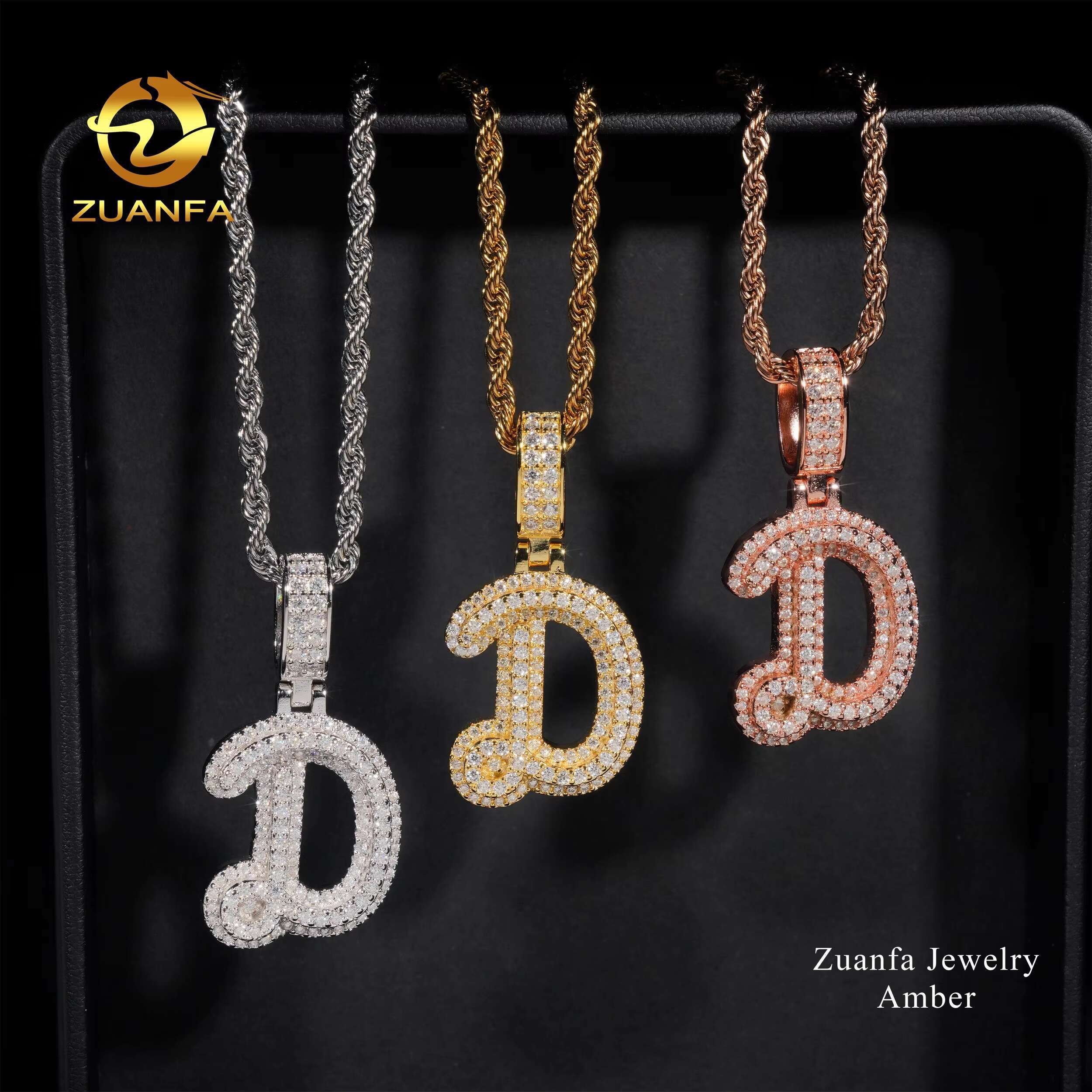 Wholesale Price Hip Hop Jewelry Women Men Necklace Vvs Moissanite Diamond Iced Out White Gold Plated Moissanite Letter Pendant