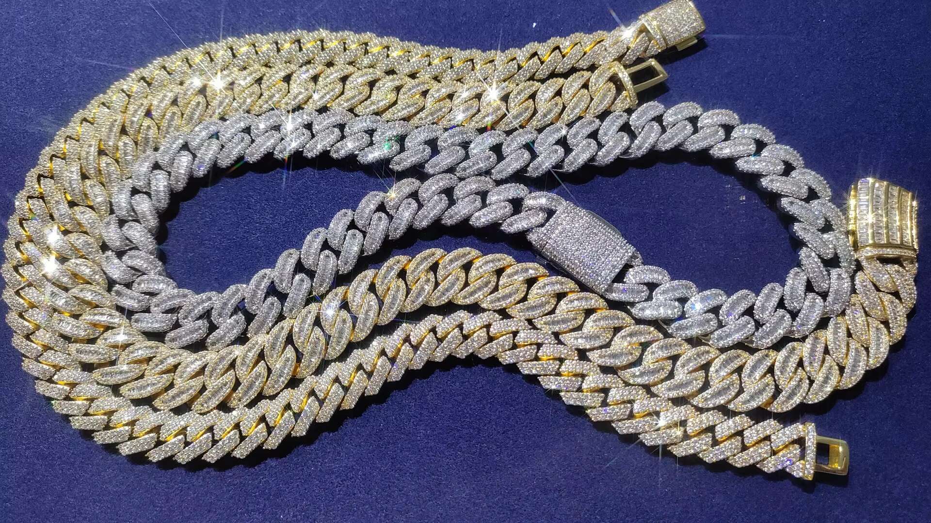 Hand Crafted baguette Cut Cuban Link Chain Vvs Moissanite 15mm Ice Out Cuban Link Chains