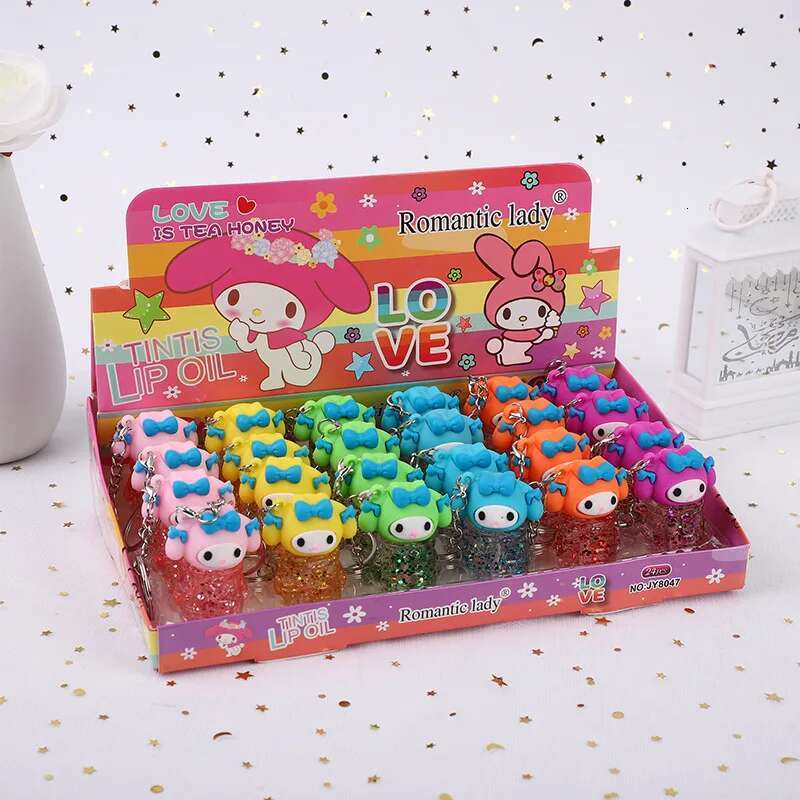 24Pcs Cute Cartoon Oil Color Changing Vitamin E Moisturizing Long Lasting Lip Gloss Girls Women Lips Makeup Wholesale