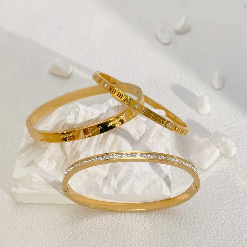 3PCS 316L Stainless Steel Classic Design Shell Zircon Roman Bracelet Womens Luxury Brand Wedding Jewelry Gift Y250408