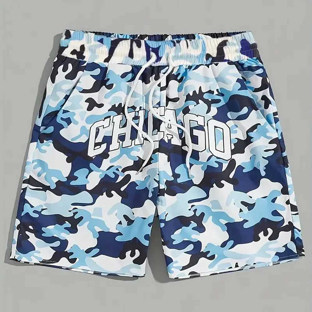Summer mens camouflage sports shorts childrens Chicago Hawaii beach shorts boys and girls casual shorts adults daily shorts streetwearXJ250407