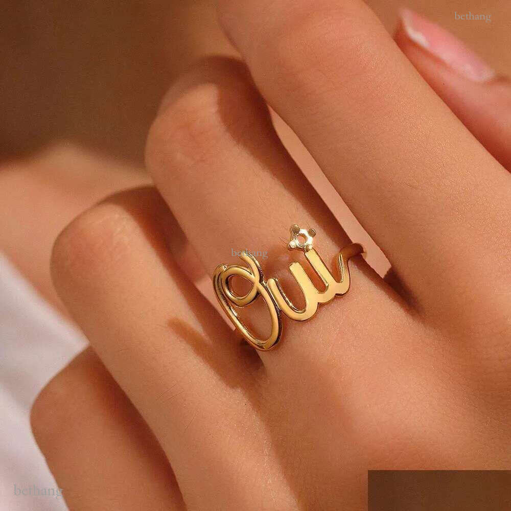 Band Rings Selling Hollow Oui Letter Opening Ring Oil Pressure Polished Exquisite Metal 304 Stainless Drop Delivery Jewelry Dhwmt