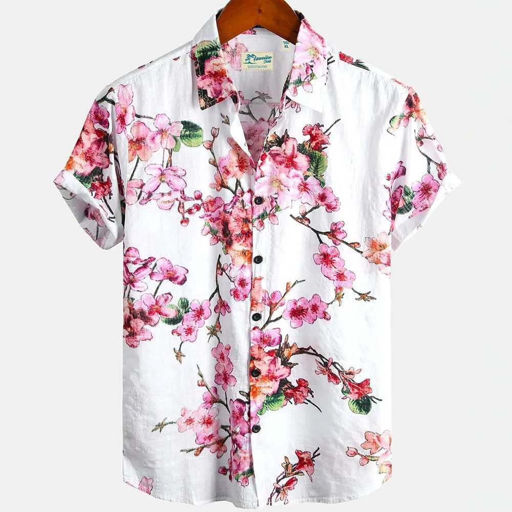 2024 floral shirt Hawaiian mens loose and breathable mens summer mens street casual short sleeved top 5XLXJ250407