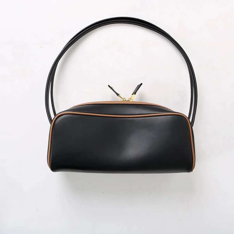 Brand Design Colorblock Genuine Leather Women Bowg Shoulder Large Capacity Commuter Handbag For Ladies Armpit Bag