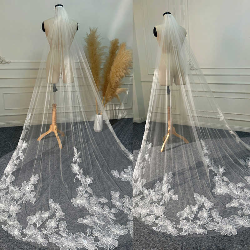 Graceful One Layer Wedding Veils Soft Tulle Chapel Length With Comb Bridal Veils Appliques Customized Marriage Accessories