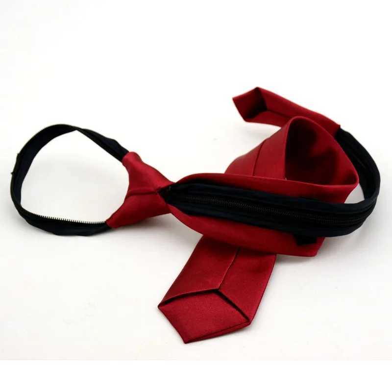 New Pre-tied Neck Tie Necktie For Girls Boys Kid Skinny Zipper Lazy Ties Children Red Solid Color Slim Narrow Bridegro Party X250407