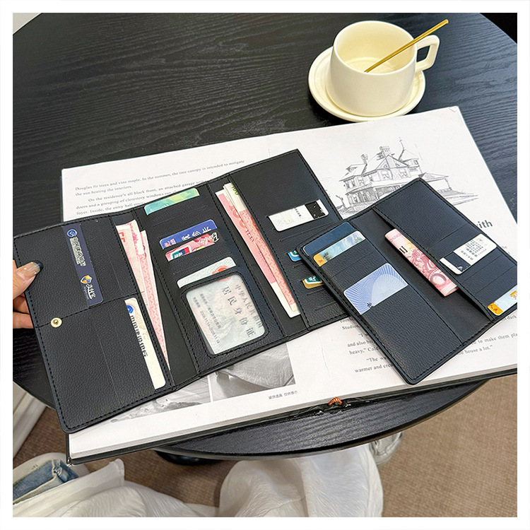 2025 Wallet splicing large three-fold multi-card slot, light trendy European and American fashion cross-border high-level sense multi-functional leath